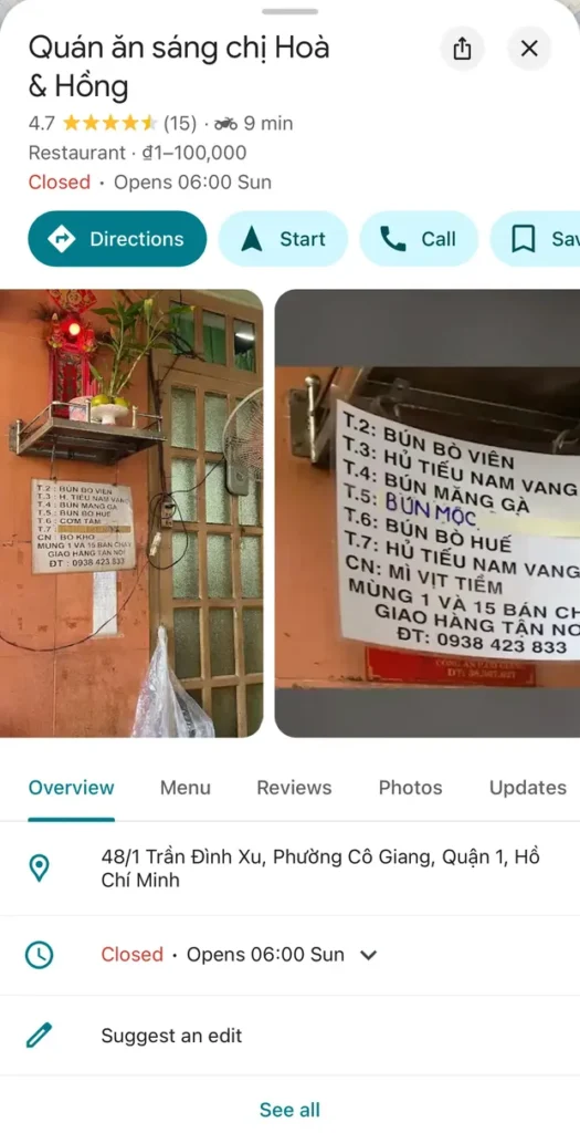 Quán ăn sáng chị Hoà & Hồng Quận 1