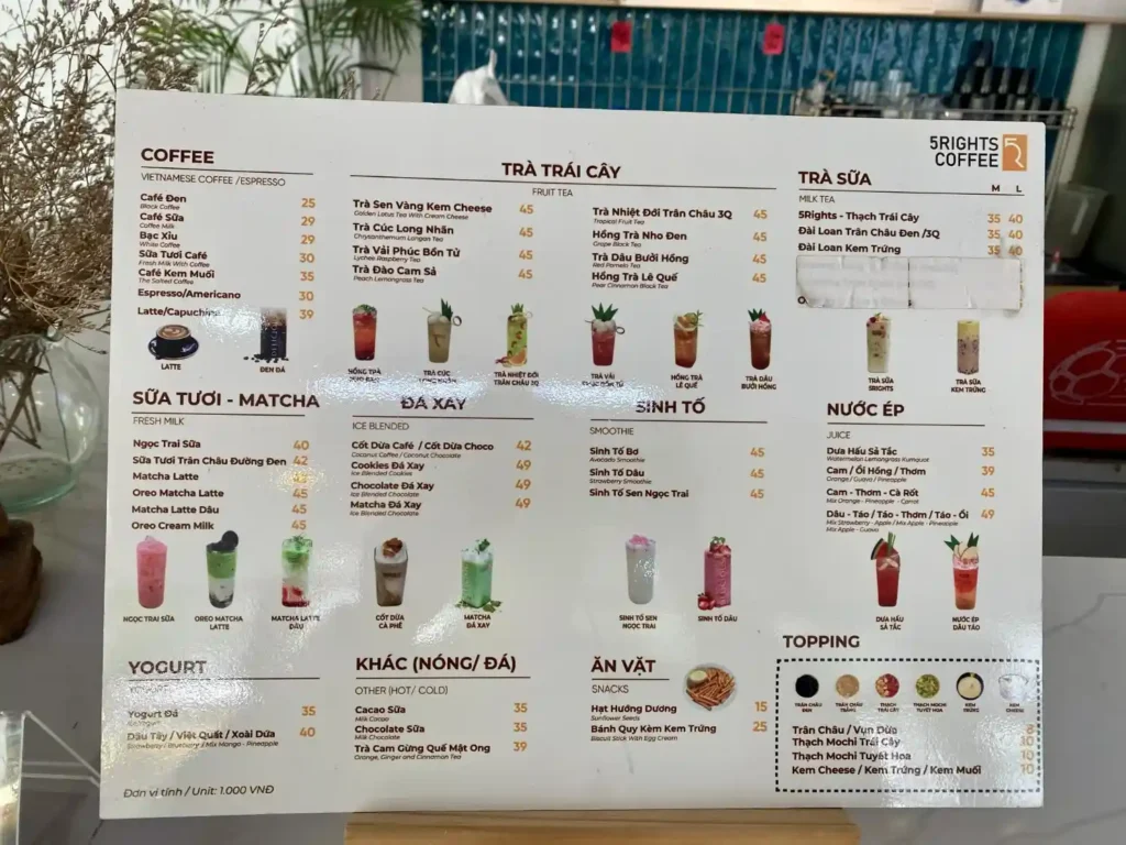 Menu của 5Rights Coffee, Q7