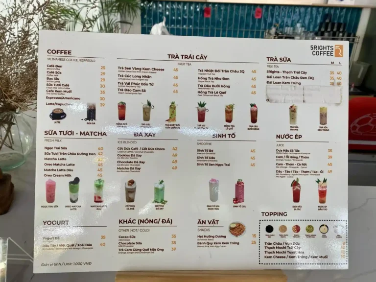 5Rights Coffee Quan 7 menu 768x576