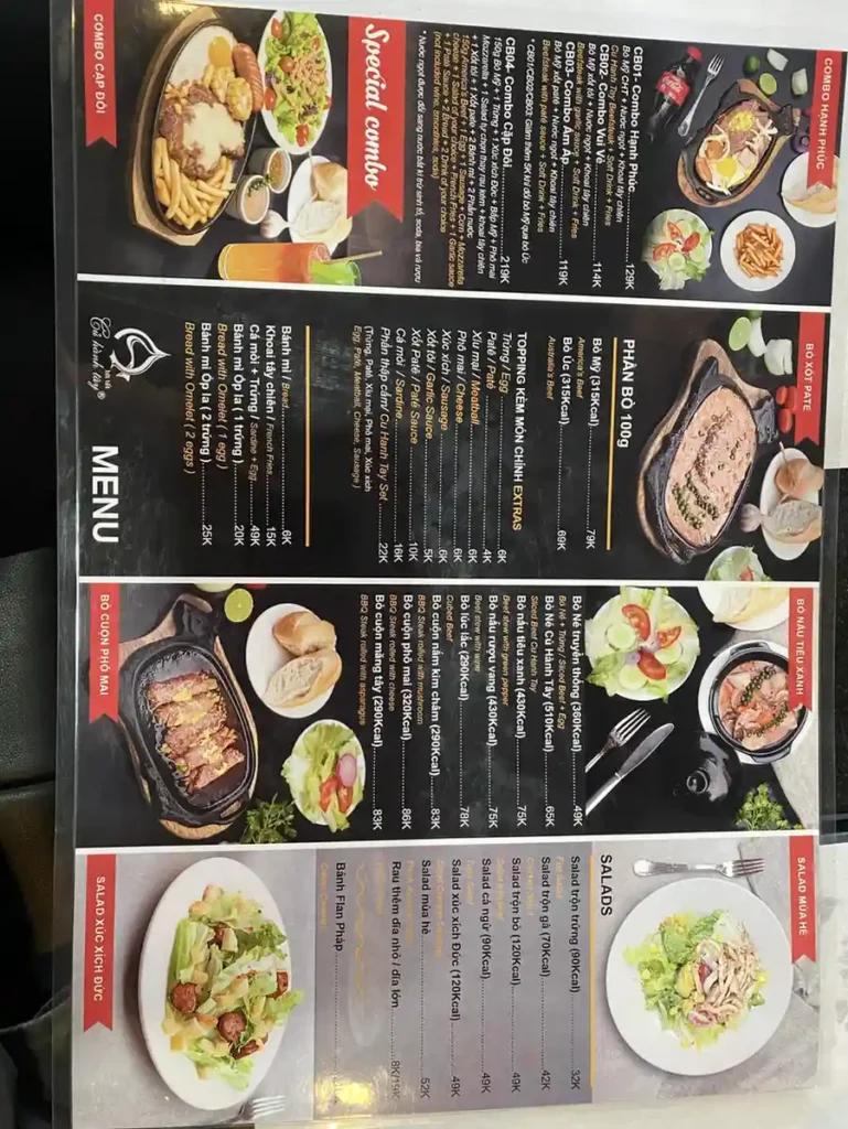 Menu quán Beefsteak Củ Hành Tây - Lê Văn Sỹ