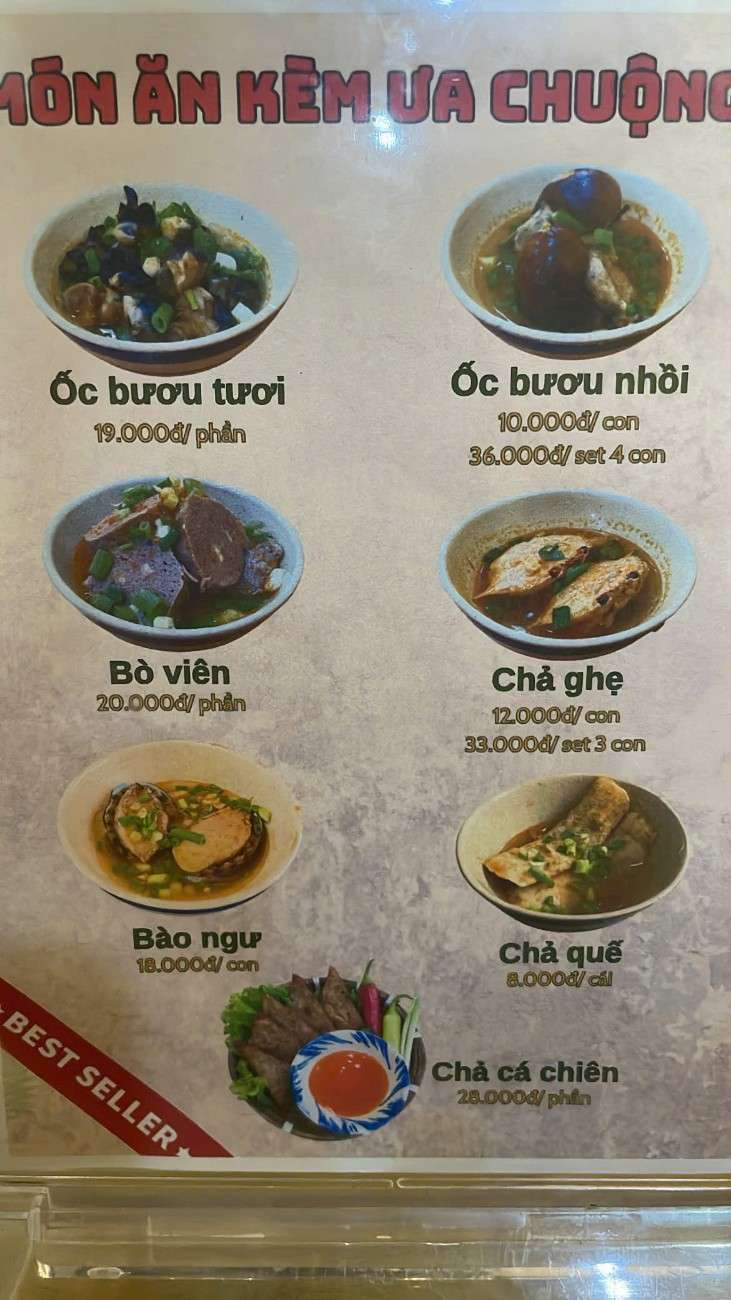 Bun Rieu Co Huong Beo Menu