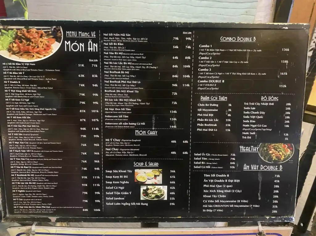 Menu tại Mì Ý Double B (Cập nhật tháng 2/2026)