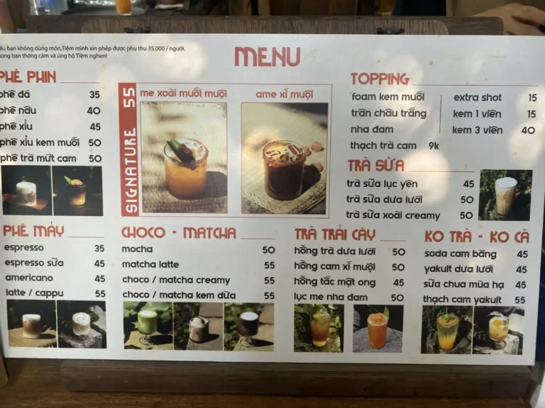 Tiem Cafe Hoi Niem Hoang Viet Tan Binh TPHCM menu 768x576