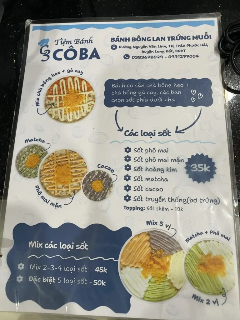 Menu của quán Tiệm bánh Cô Ba Phước Hải