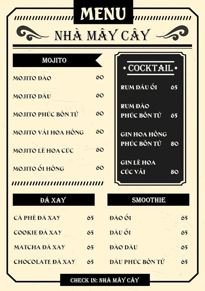 Tiem ca phe banh Nha May Cay menu 2 1
